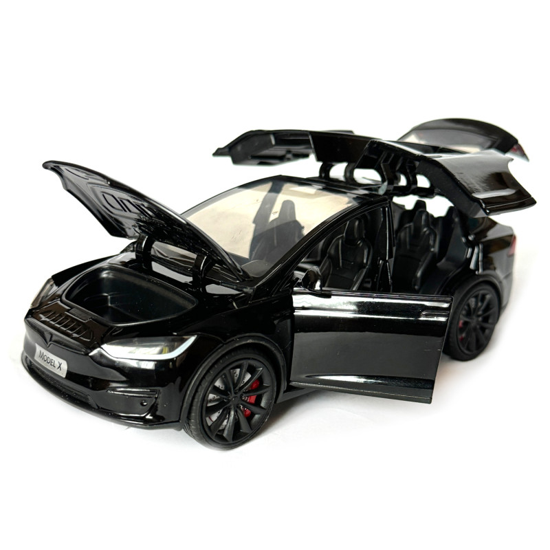 Машинка металева Tesla Model X Electrocar Тесла Модель X Електрокар чорна 1:24 зарядна станція звук світло відч двері капот багажник гум колеса 18*6*8см (AP-2004)