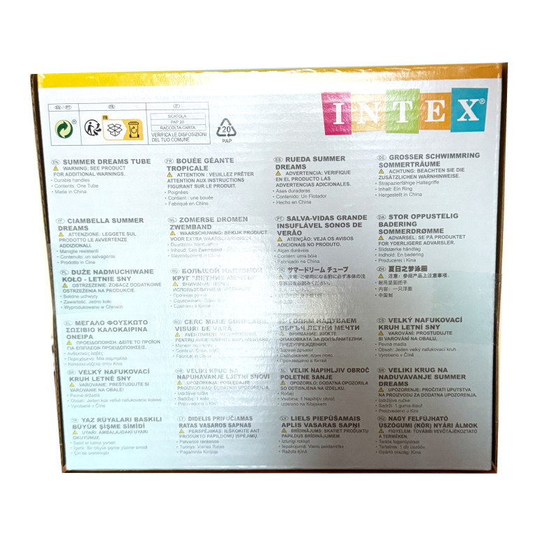 Intex надувний круг Transparent Tube Білий листки з ручками 97см 9+ (58263)