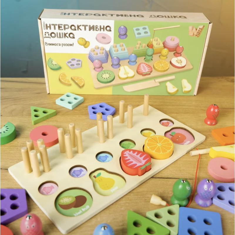 Дерев‘яна інтерактивна дошка Вчимося разом WToys сортер, магнітна гра, риболовля 30*15*5 см (68379)