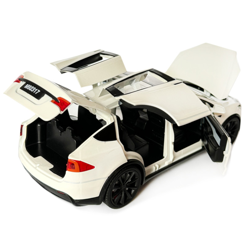 Машинка металева Tesla Model X Electrocar Тесла Модель X Електрокар біла 1:24 зарядна станція звук світло відч двері капот багажник гум колеса 18*6*8см (AP-2004)