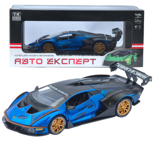Машинка метал Lamborghini Essenza SCV12 синя 1:24 звук світло відчин двері капот багажник (1650-05)