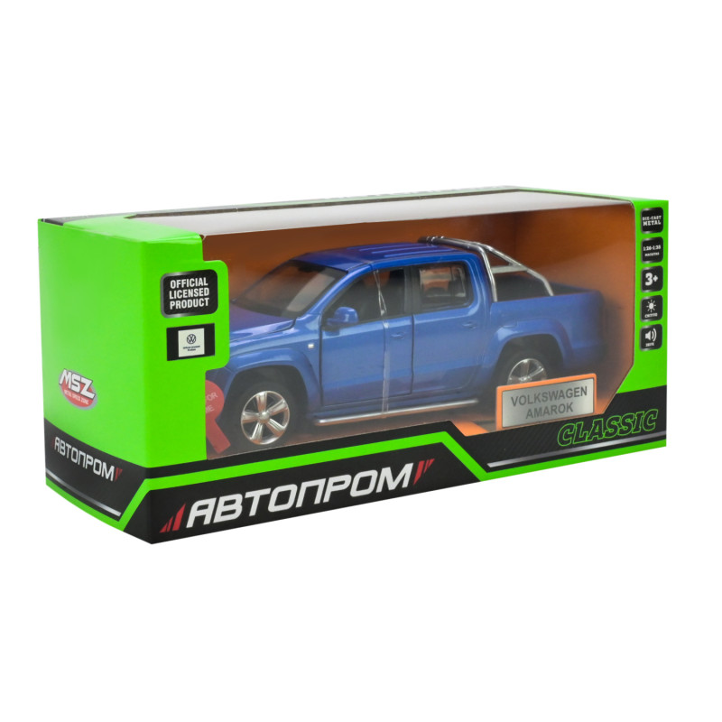 Машина металл Volkswagen Amarok Фольксваген синяя 1:30 свет звук откр двери 17*6*6 см (68365)