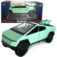 Машинка металева Tesla Cybertruck з мотоциклом зелена Тесла Кібертрак 1:32 відкр двері багажник капот інерція звук світло 17*6*6 см (GT-11822)