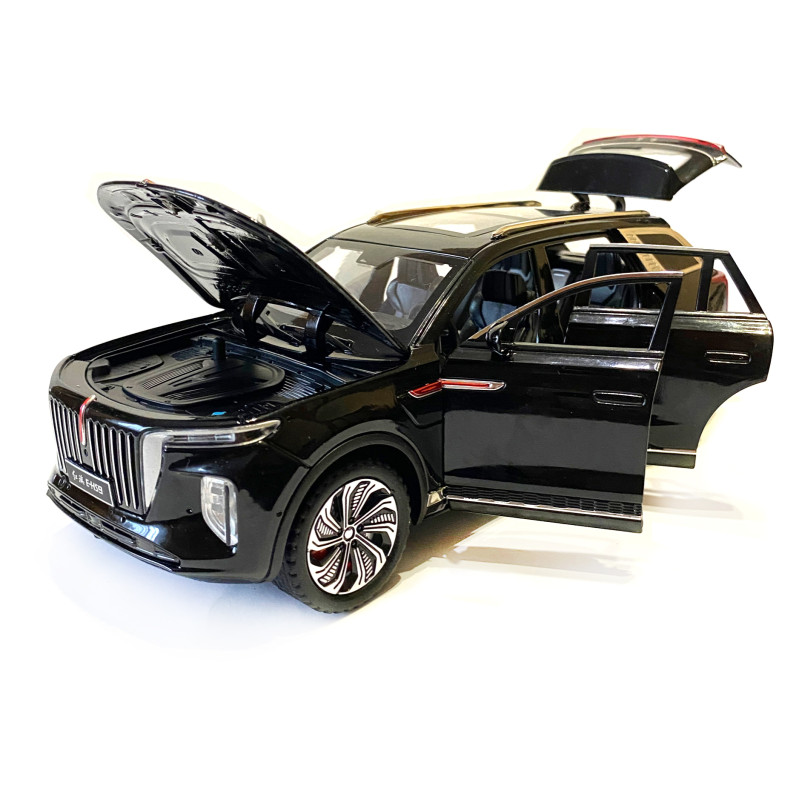 Машинка металева дитяча електромобіль Hongqi E-HS9, чорний, Автоексперт, 1:24, світло, інерція, відкриваються двері, багажник, капот, 21*8*7см (GT - 01816)