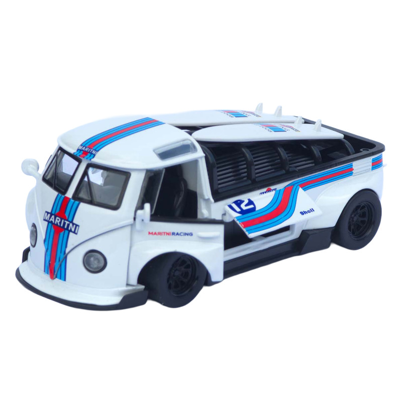 Машинка метал Volkswagen Type 2 VW кемпінг Bus біла Фольксваген 1:32 відкр двері баг звук світло (TK-19970)