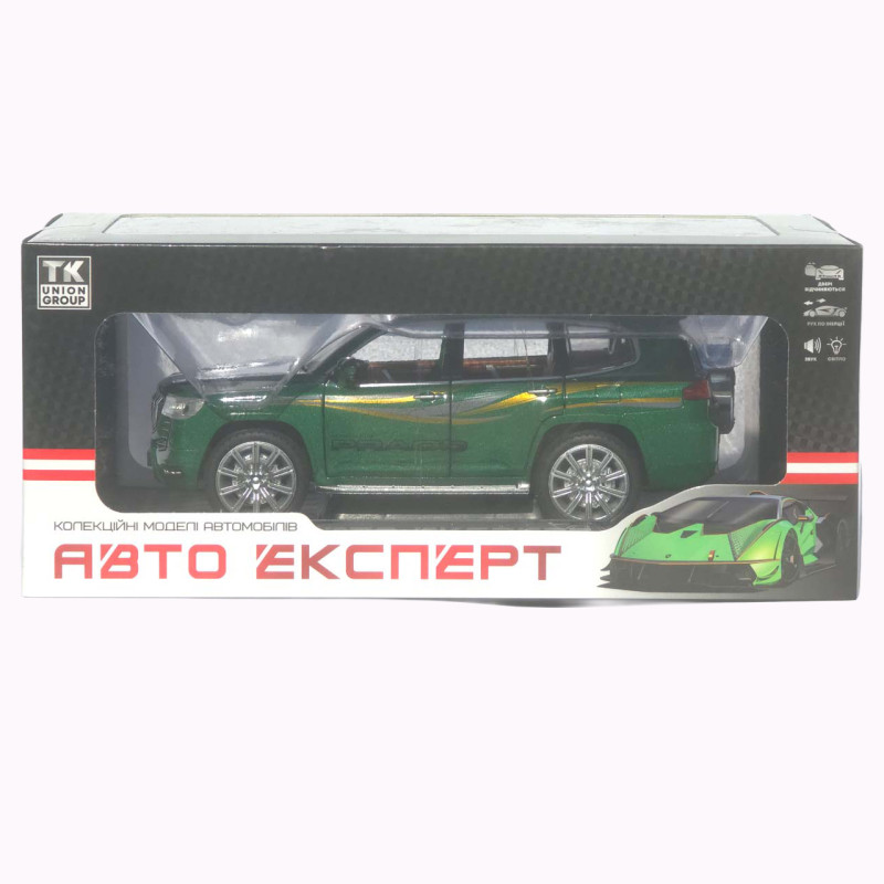 Машинка метал Toyota Land Cruiser Prado АвтоЕксперт зелена 1:24 звук світло відкр двері капот багаж (1200-57)