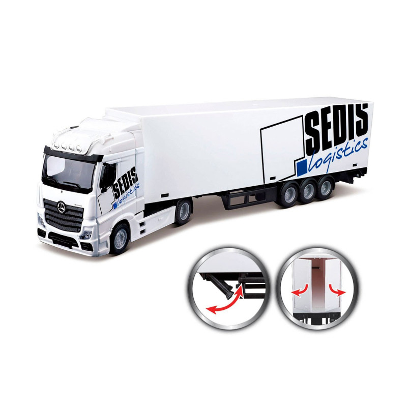 Фура Mercedes-Benz Actros c погрузчиком Bburago, откр задн дв, поддоны, ящики 39х7х10 см (18-31471)