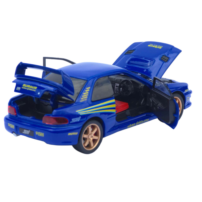 Машинка металл Subaru Impreza 22B STi (Субару Импреза) синяя 1:32 свет звук открыв двери капот багаж (TK-36180)