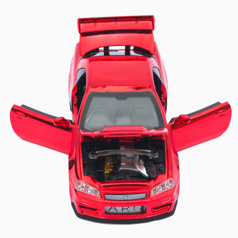 Машинка метал Nissan Skyline GT-R (R34) АвтоЕксперт червона хром 1:32 звук світло інерція (ТК-9360)