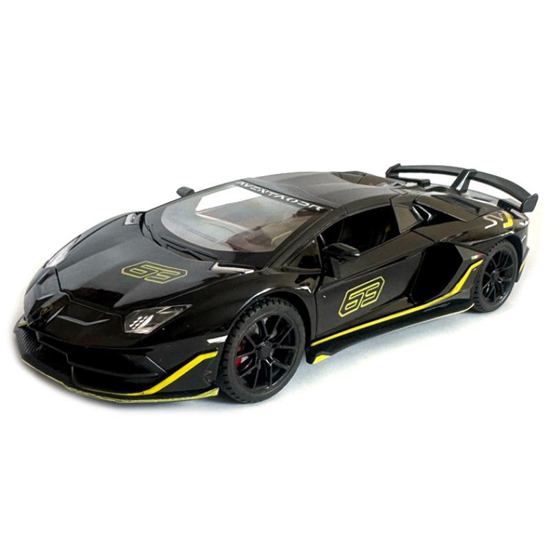 Машинка металева Lamborghini Aventador SVJ63 ламборгіні 1:24 чорна звук світло відкр двері баг капот 21*6*9см (13115)