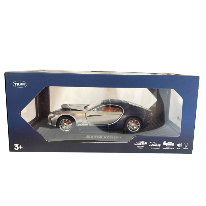 Машинка металева Bugatti Atlantic Бугатті Атлантік срібно-синя АвтоЕксперт 1:24 парогенерація світло звук 20*8,5*5,5 см (GT-70150)