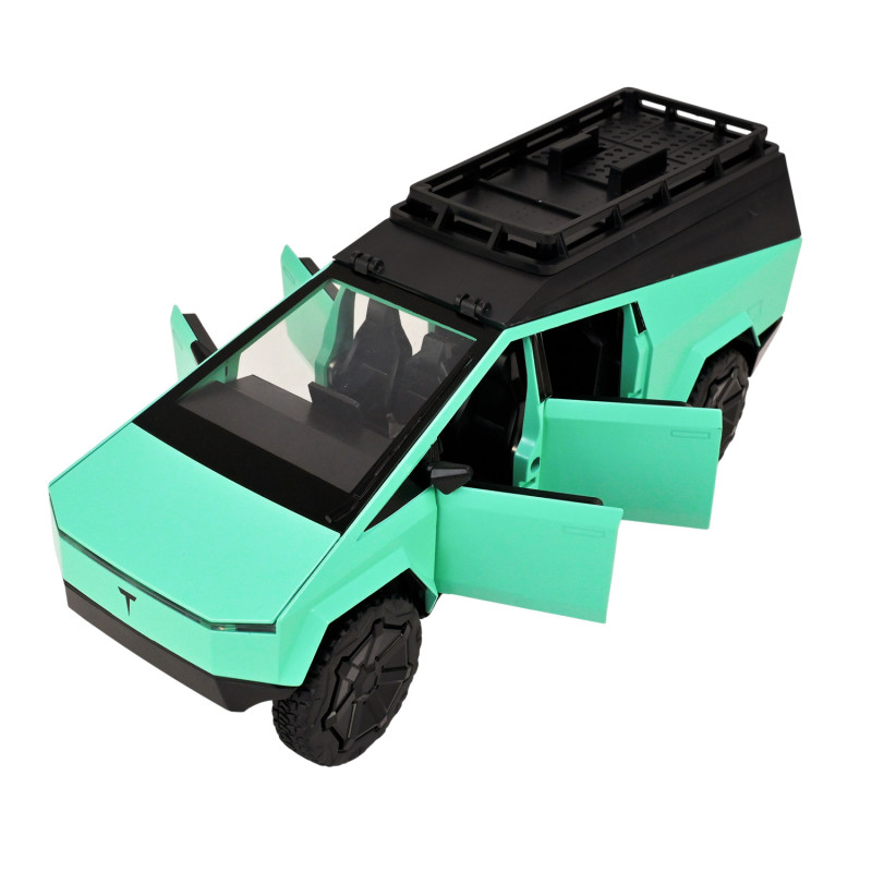Машинка металл Tesla Cybertruck кемпинг салатовая Тесла Кибертрак 1:24 с кухней инерция звук свет (AP7727)