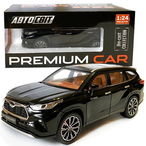Машинка металева Toyota Highlander Hybrid Тойота Хайлендер Гібрид 1:24 джип чорний звук світло відч двері капот багажник гум колеса 21*7,5*8см (AP-2024)