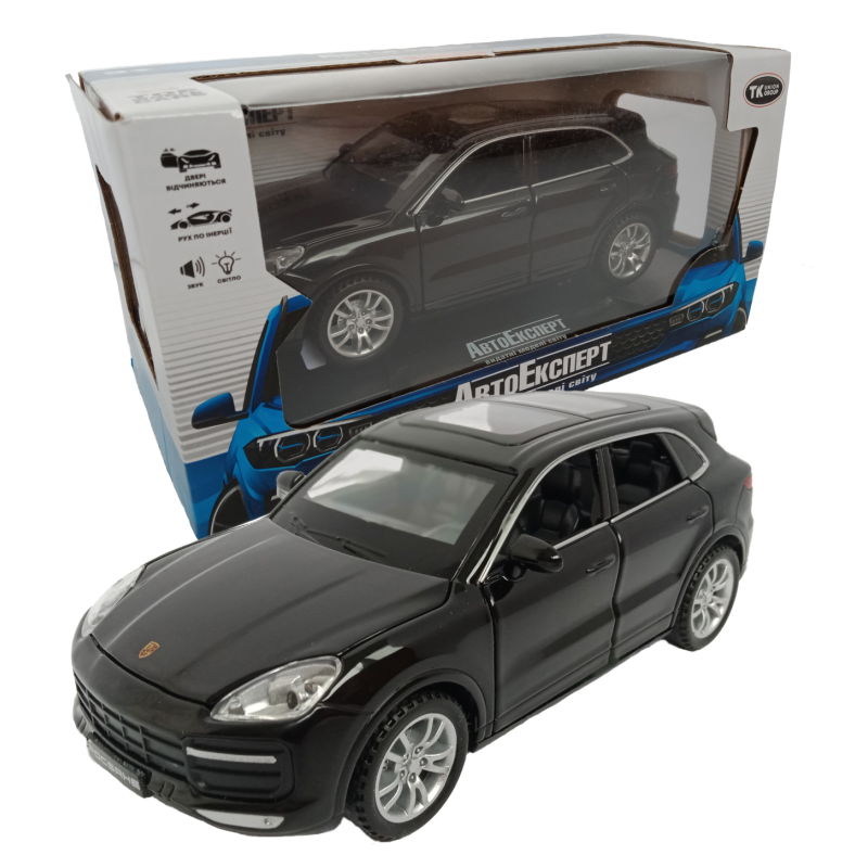 Машинка игровая Porsche Cayenne «АвтоЕксперт» Порше каен, металл, черная, подсветка фар, звук, инерция, открываются двери, капот, 15*6*4, 24705