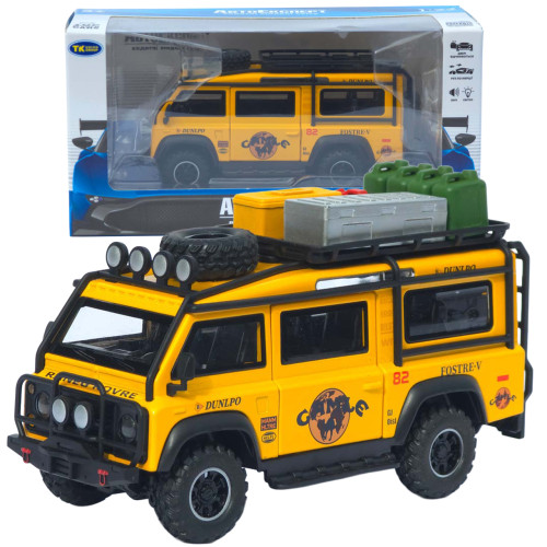 Машинка метал Land Rover Defender 110 жовтий 1:32 світло звук інерція відч двері багажник (TK-11779)