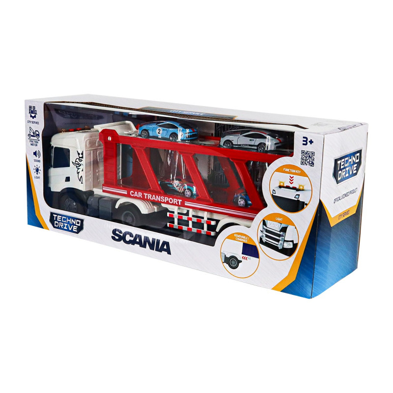 Автоперевізник Scania (4 машинки, світло, звук), Large Truck, TechnoDrive,  42х13х15 см (6414KS)
