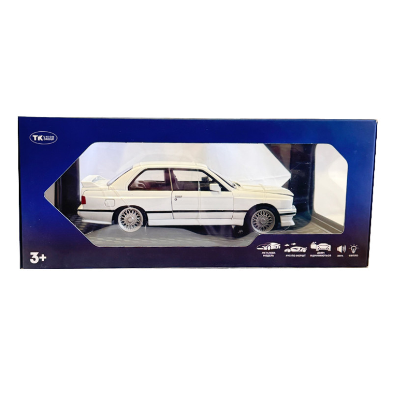 Машинка металева BMW M3 БМВ 1986 купе біла АвтоЕксперт 1:24 світло звук відкр двері баг капот 20,5*8*5,5 см (GT-99641)