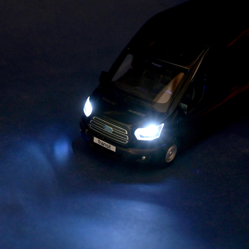 Автобус метал Ford Transit Форд Транзіт чорний 1:35 світло звук відкр двері 17*6*7,5 см (68453)