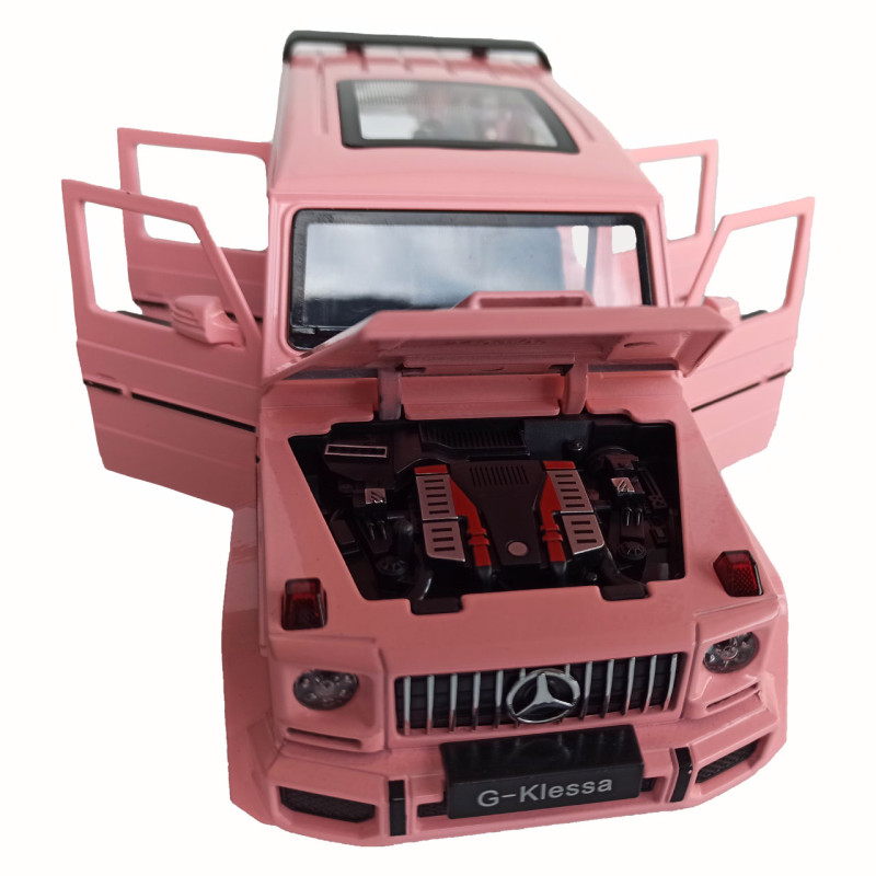 Машинка металева Mercedes-Benz G63 Мерседес Гелендваген, рожевий, Автоексперт, 1:24, світло, інерція, відкриваються двері, багажник, капот, 22*7*9,5см (GT - 08116)
