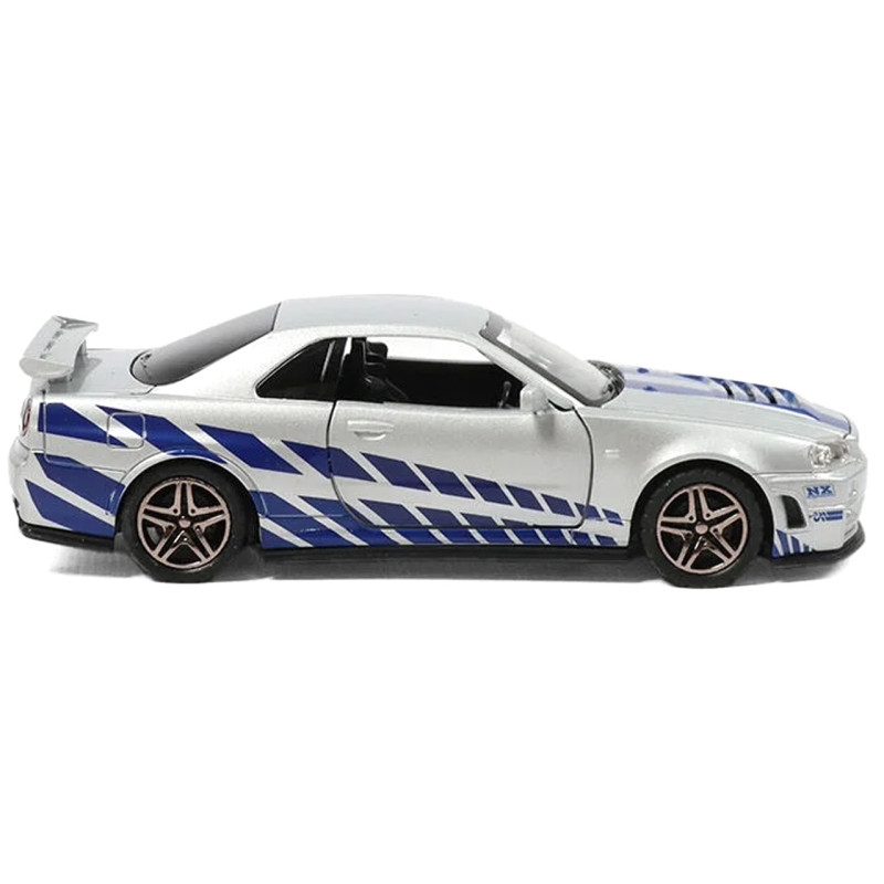 Машинка металева Nissan Skyline GT-R R34 Автоексперт срібляста 1:32 світло звук відкр двері (60822)