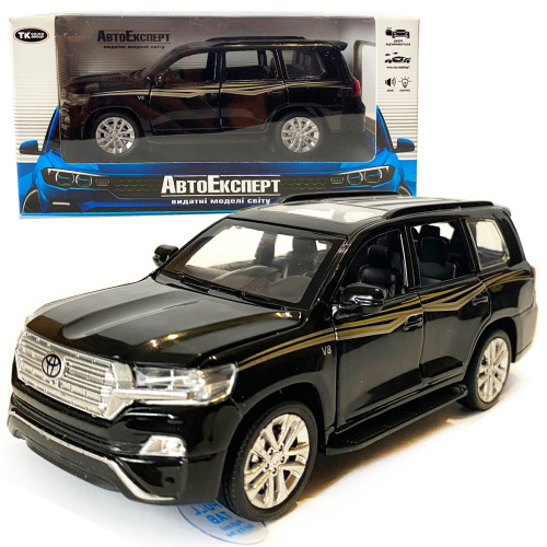 Машинка металева дитяча Toyota Land Cruiser V8 позашляховик, тойота ленд крузер, чорна, Автоексперт, 1:32, звук, світло, інерція, відкриваються двері багажник капот, 16*6*4см. (LF-68682)