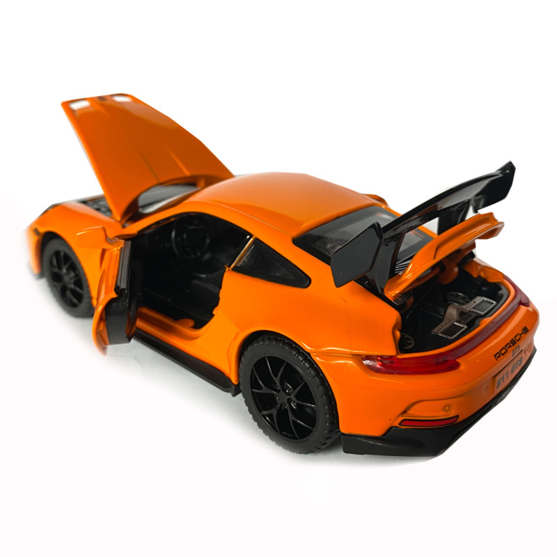 Іграшкова машинка металева Porsche 911 GT3, порше, оранджевий, звук, світло, інерція, откр двері, капот, Автоексперт, 1:32,15*7*4,5см (ТК-17610)