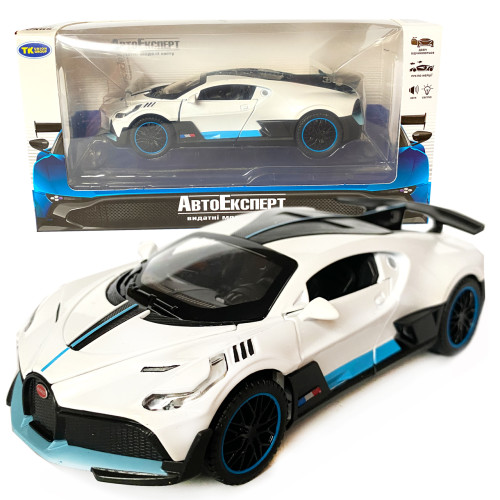Іграшкова машинка металева Bugatti Divo, Бугатті, біла, звук, світло, інерція, відкр двері, Автоексперт, 1:32,15*7*5см (ТК-10063) 