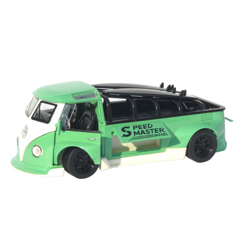 Машинка метал Volkswagen Type 2 (T1) зелена 1:32 світло звук інерція відч двері (TK-19102)