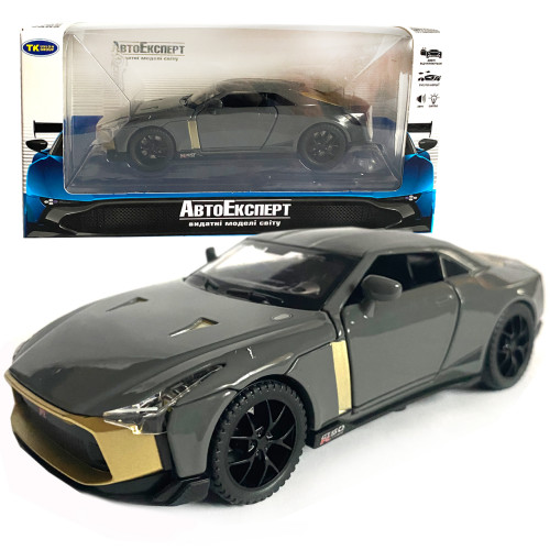 Іграшкова машинка металева Nissan GT-R 50, нісаан, сірий, звук, світло, інерція, откр двері, багажник, капот, Автоексперт, 1:32, 14,5*7*6см (ТК-17799) 