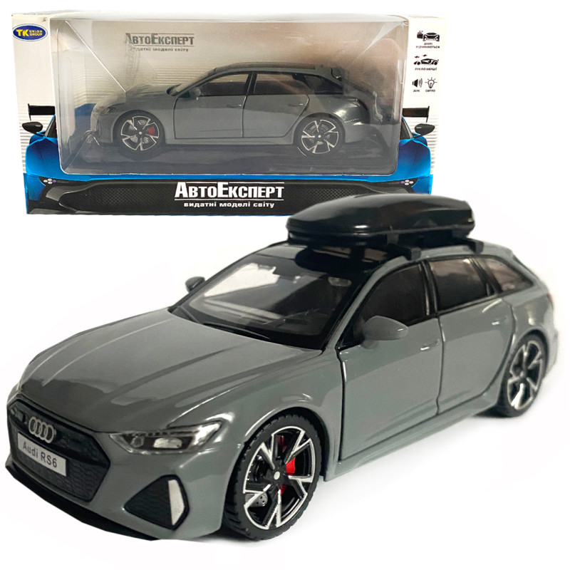 Іграшкова машинка металева Audi RS6, ауді, сіра, звук, світло, відкр двері, багажник, капот, Автоексперт, 1:32, 15*7*5см (ТК-10206/97056)