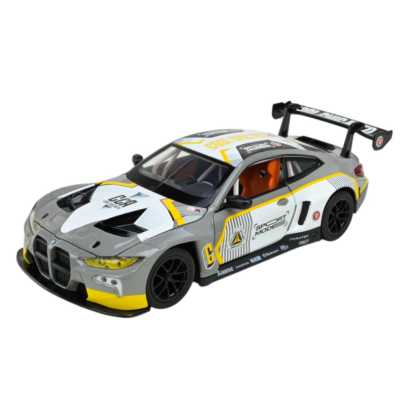 Машина метал BMW M4 GT3 БМВ Автопром сіра 1:24 світло звук 21*8,5*6 см (68282A(G))