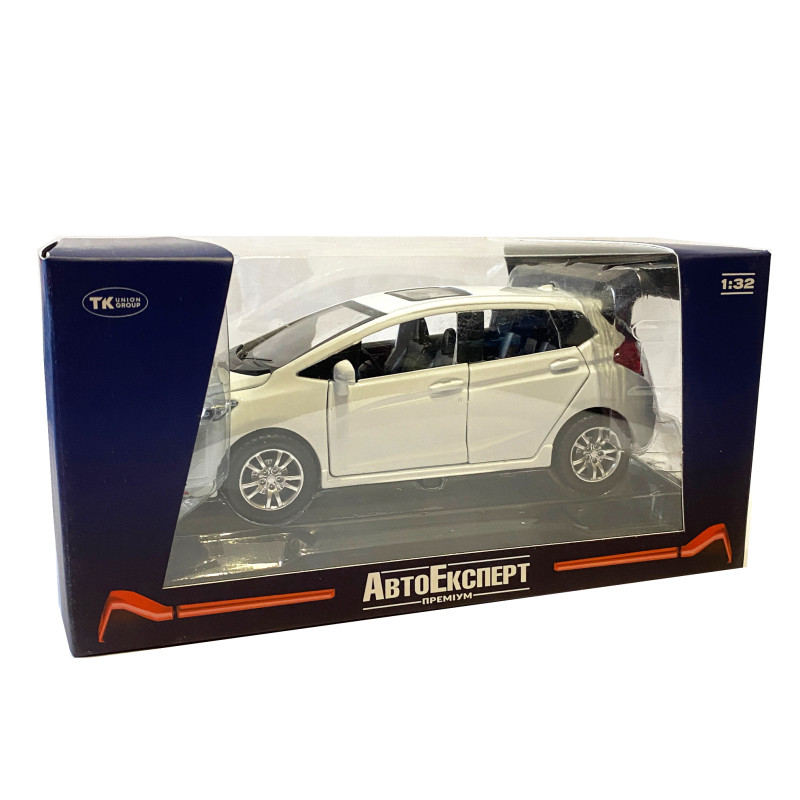 Машинка металева дитяча Honda Fit, біла, металева, 1:32, звук, світло, інерція, відкриваються двері, багажник, капот, 15*5*6см (GT - 04600)