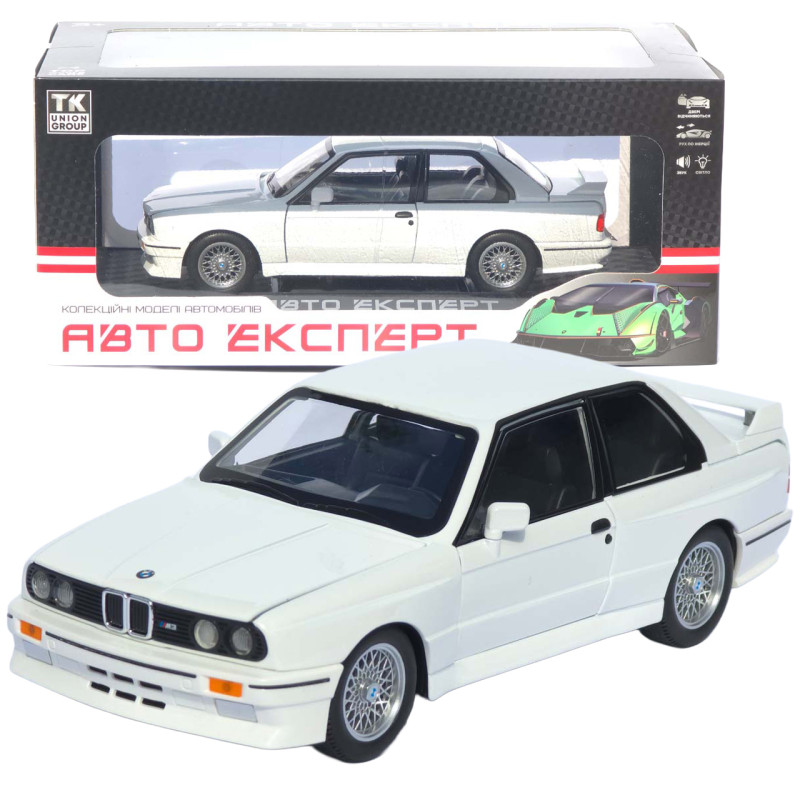 Машинка метал BMW M3 (E30) АвтоЕксперт біла 1:24 світло звук відкр двері капот багажник (1273-27)
