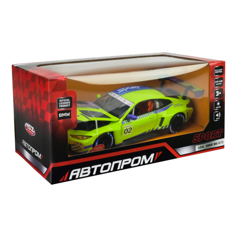 Машина метал BMW M4 GT3 БМВ зелена 1:24 світло звук відкр.двері 21*8,5*6см (68282A(PG)