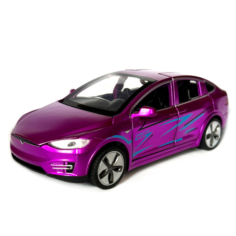 Машинка металева Tesla Model x Тесла фіолетова 1:32 світло звук відкриваються двері баг капот резинові колеса 15,5*5*6 см (AP-1783)