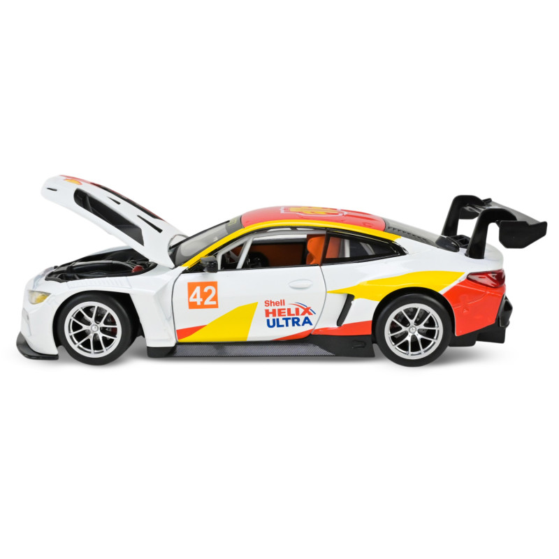 Машинка металева BMW M4 GT3 Автопром 1:24 біла світло звук відкр двері капот 20,5*8,5*5 см (661277E)