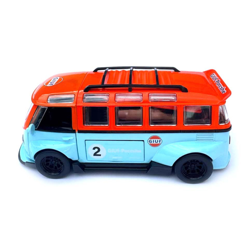 Машинка метал Volkswagen Type 2 VW кемпінг Bus червоно-голуба Фольксваген 1:32 відкр двері баг звук світло 14,5*6,6*5,5см (TK-51146)