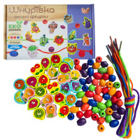 Развивающая игрушка деревянная шнуровка WToys бусинки фигурки фруктов (63732)