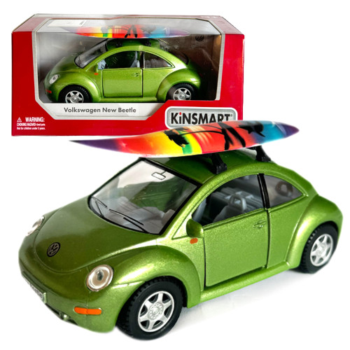 Машинка металлическая Volkswagen new beetle Фольксваген жук зеленый 1:36 откр двери резиновые колеса 12,5*5*6 см (KT5028WS)