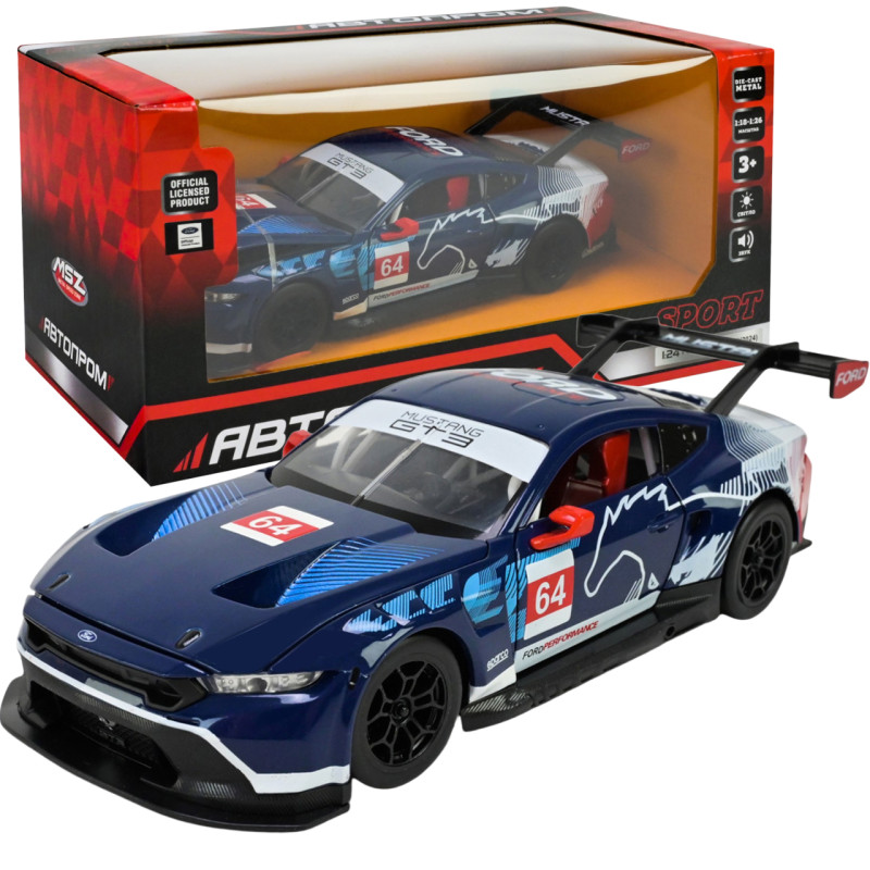 Машинка металева Ford Mustang GT3 синя 1:24 відкриваються двері капот 20,5*8,5*5 см (661293A(B))