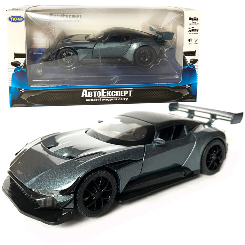 Іграшкова машинка металева Aston Martin Vulcan, астон мартін, сіра, звук, світло, інерція, откр двері, капот, Автоексперт, 1:32,14,5*7*4,5 см (ТК-10601) 