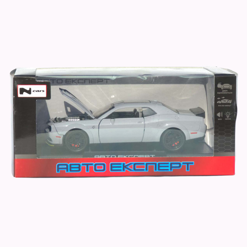 Машинка метал Dodge Challenger SRT Hellcat АвтоЕксперт сіра 1:32 звук світло інерція 15,7*7*5 см (LF-30608)