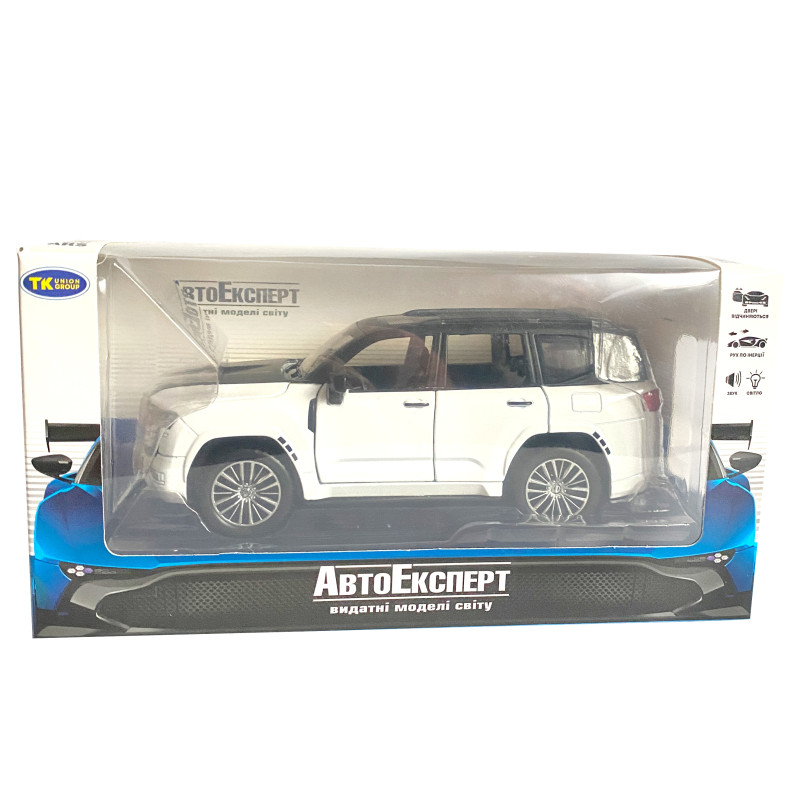 Іграшкова машинка металева Toyota Land Cruiser 300 twin turbo, тойота ленд крузер,чорно-білий, звук, світло, інерція, відкр двері, багажник, капот, 1:32, 15*7*6см (ТК-15607)