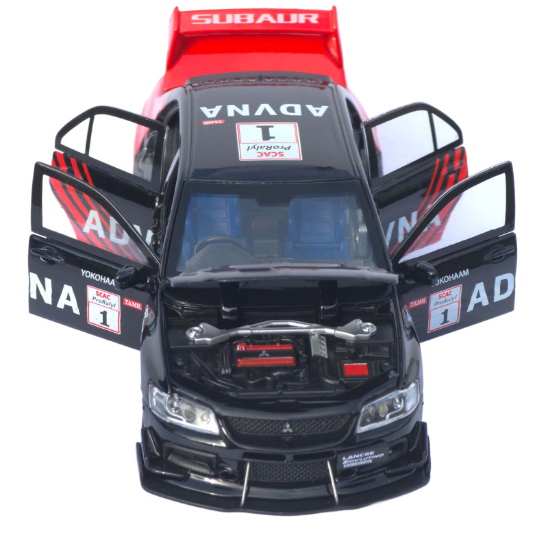 Машинка метал Mitsubishi Lancer Evolution IX чорна 1:32 світло звук відч двері капот багаж (TK-76054)