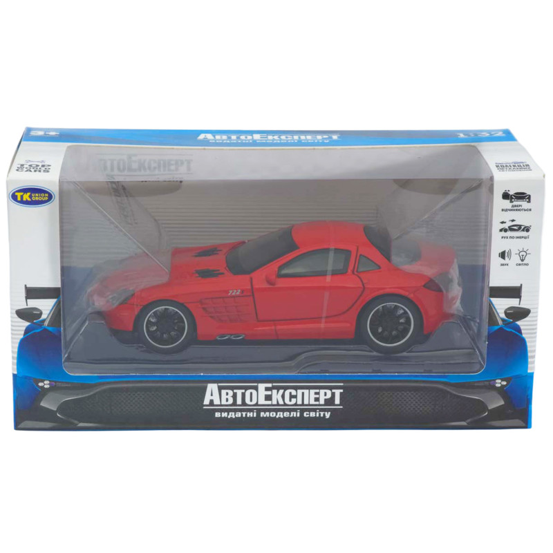 Машинка металл Mercedes-Benz SLR McLaren красная 1:32 свет звук открыв двери капот багаж (TK-31160)
