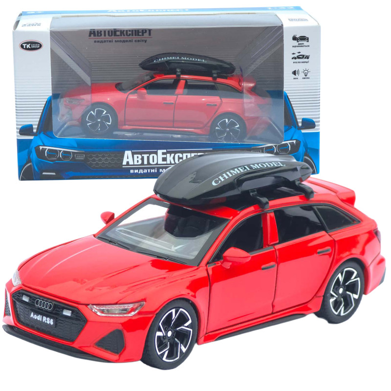 Машинка метал Audi RS6 Avant з багажником на даху АвтоЕксперт червона 1:32 світло звук інерція (ТК-4688)