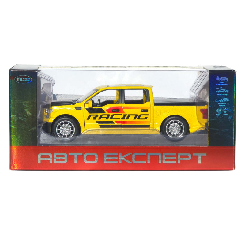 Машинка метал Ford F-150 Raptor жовта 1:22 світло звук інерція відч двері капот багажник (TX33912)