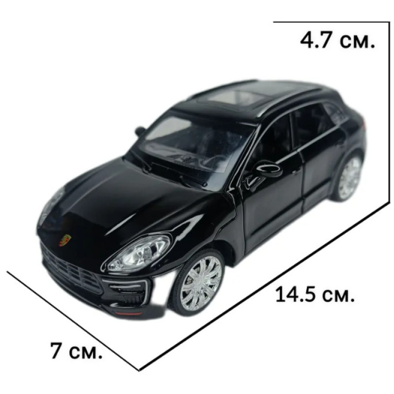 Машинка игровая Porsche Macan «АвтоЕксперт» Порше Макан, металл, черная, подсветка фар, звук, инерция, открываются двери, капот, 16*7*6, 15506