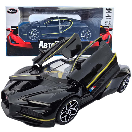 Машинка метал Bugatti Chiron Бугатті чорна 1:32 світло звук 16*7,5*4см (22805)