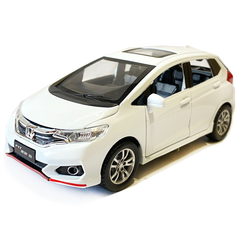 Машинка металева дитяча Honda Fit, біла, металева, 1:32, звук, світло, інерція, відкриваються двері, багажник, капот, 15*5*6см (GT - 04600)